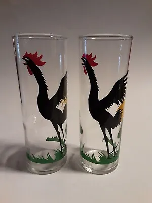 Federal Glass Black Rooster Collins Glasses Set Of 2 • $20