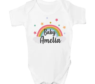 £6.99 • Buy Personalised Baby Grow Rainbows Stars Bodysuit Vest T-Shirt Tshirt Shower Gift