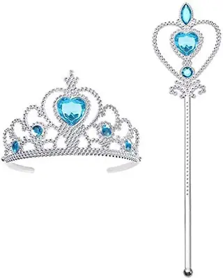 Vicloon Princess Elsa Accessories Set - Tiara Crown And Magic WandGirls Party • £6.55