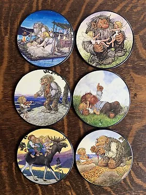 Vintage 1986 Troll Coasters By Rolf Lidberg Scandinavian Folk Art Set Of 6 • $30