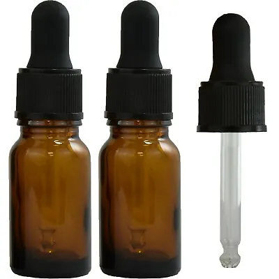 £2.98 • Buy 2x Amber Pipette Glass Dropper Bottles 10ml Aromatherapy Oils Serum Ear Eye Drop
