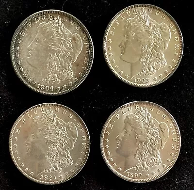 Morgan  Dollar Lot Of 4 Diff.  High Grade-1890-O 1891 1903 1904 • $167.50