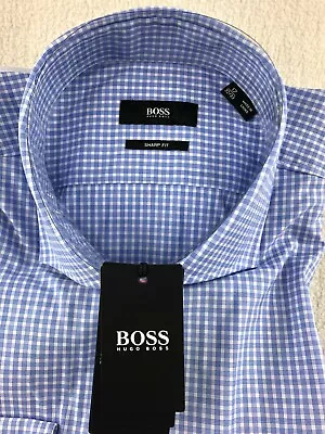 $49.95 • Buy Hugo Boss Mark Us Black Label Dress Shirt Sharp Fit Checked Blue Various Sizes