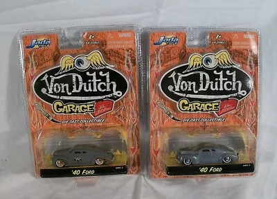 Lot Of Two 1/64 Scale Jada Von Dutch Garage Diecast Models '40 Fords 2005 NIB • $25