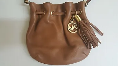 Michael Kors Medium Brown Leather Crossbody Shoulder Bag Purse Tassel Tag Charm • $64.99