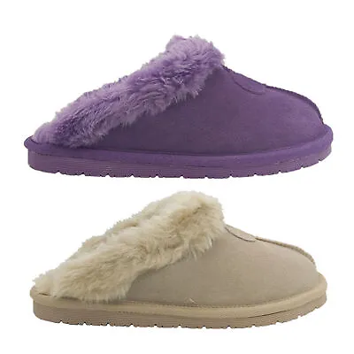 Ladies Slippers Panda Eros Leather Slipper Scuff Warm Soft Fluffy Size 5-10 • $44.95