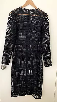 ZARA Womens Long Sleeve Midi Lace Cocktail Business Dress W/ Slip (Black SZ L) • $50