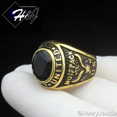 MEN Stainless Steel US Army Military Black Onyx Gold/Black Plated Ring*GR100 • $15.99