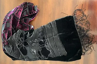 Beautiful Velvet Polyester Chiffon Black/burgundy Victorian Shawl • $2.99