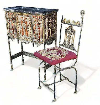 Antique Art Deco Bronze & Marble Oscar Bach Telephone Table W/ Chair C1920 • $1575