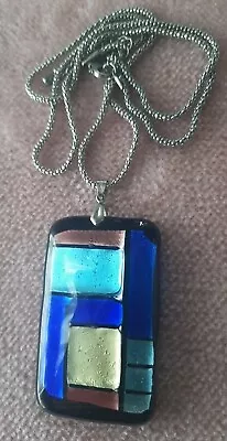 Fab Stamped 18 KGP Multicoloured Murano Style Art Glass Pendant Necklace • £4.99