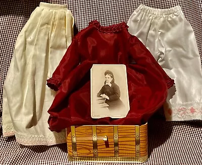 Antique Victorian Lady CDV W Tin Trunk Doll Clothes Dress Bloomers Petticoat Lot • $13