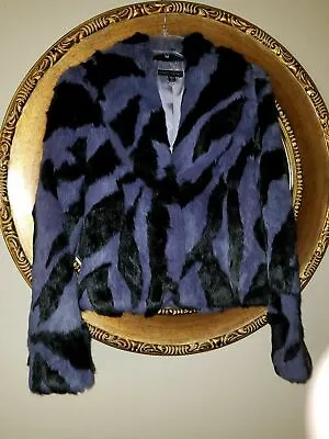 Stunning RARE Sheri Bodell Genuine Rabbit Fur Collar Coat Jacket Sz S • $299