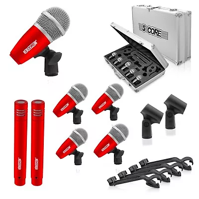 5Core 7 Pieces Drum Mic Kit W/ Metal Bass Snare Condenser Microphone Clip & Case • $98.99