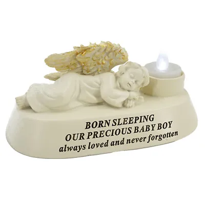 Born Sleeping Baby Boy Angel With Tealight Memorial Graveside Ornament • £15.49