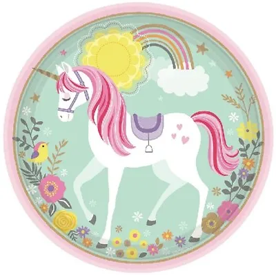 8 X Magical Unicorn 9  Paper Plates Girls Birthday Party Tableware Supplies Pink • £3.49