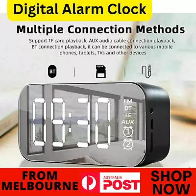Portable Digital Alarm Clock FM Radio Wireless Bluetooth Speaker LED Display AU • $20.65