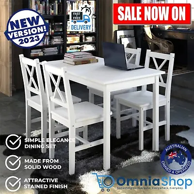 $488.97 • Buy 5 Pcs Dining Table And Chairs Set 4 Seater  Kitchen Furniture White Solid Wood