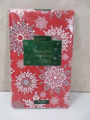 Christmas Red Snowflake 52  X 90  Vinyl Flannel Kitchen Party Tablecloth~CleB • $8.99