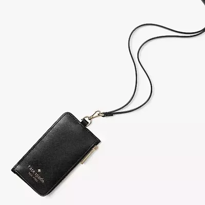 Kate Spade Madison Leather Card Case Lanyard ID Holder In Black KC573 $129 • $119