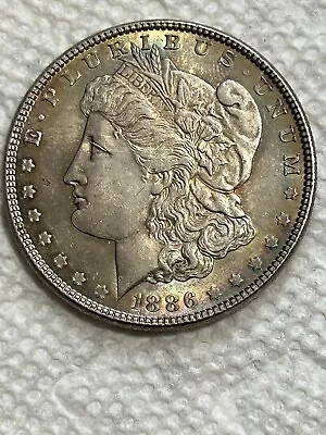 1886 P $1 Morgan Silver Dollar BU UNC Strong Luster RAINBOW TONED GEM (V955) • $149.99