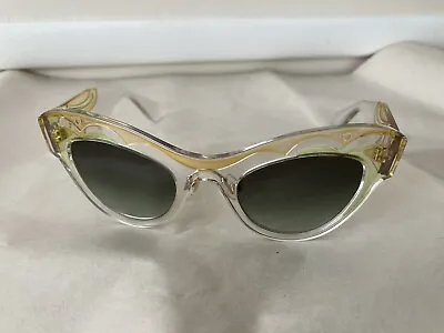 Miu Miu SMU 07P TIT-0A1 Sunglasses Clear Yellow Green Retro Festival Cat Eye 50s • $84.99
