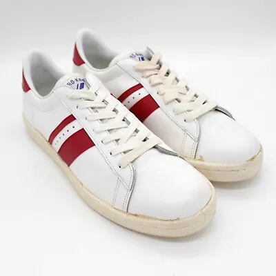 VINTAGE PRO KEDS 11.5 WHITE LEATHER RED STRIPE LO-TOP BASKETBALL 1970s NEAR MINT • $275