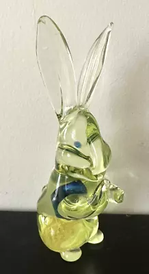 Vintage Cenedese Yellow W/Blue Murano Italian Art Glass Standing Rabbit Figurine • $279.99