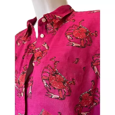 J Crew Linen Classic Fit King Crab Print Button Up Shirt Size 8 Pink Red • $25