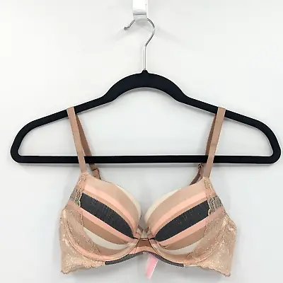 Fabulous By Victoria's Secret Bra Women's 34B Beige Stripes Lace Lined Demi • $19.99