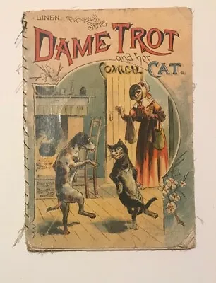 1890 DAME TROT AND HER COMICAL CAT ~ Pleasewell Series ~ Linen ~ McLoughlin Bros • $9.95