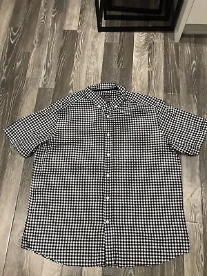 M&S Man Navy Checked Short Sleeve Shirt Oxford Weave XL • £9.50