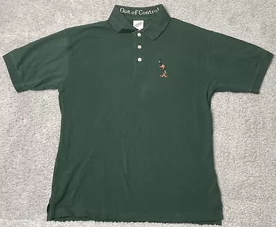 Vintage 90s Warner Bros Green Polo Shirt Daffy Duck  Out Of Control  Men's Sz S • $24.99