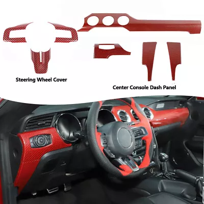 Steering Wheel Dash Console Panel Cover Trim Kit For Ford Mustang 15+ Red Carbon • $90.69