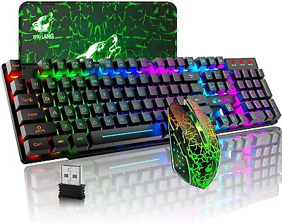 $46.90 • Buy Wieless Gaming Keyboard And Mouse Combo Rainbow Backlit Mechanical Feel PC PS4