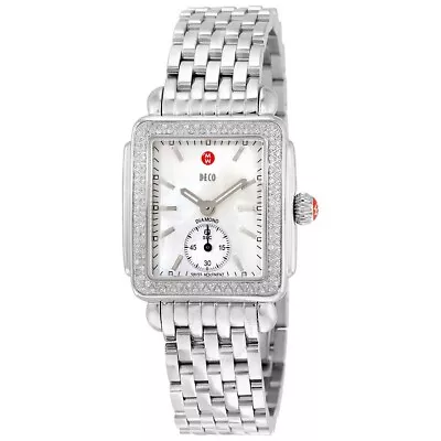 New Michele Deco Mid Diamond Mop Dial Stainless Steel Watch Mww06v000001 • $1050