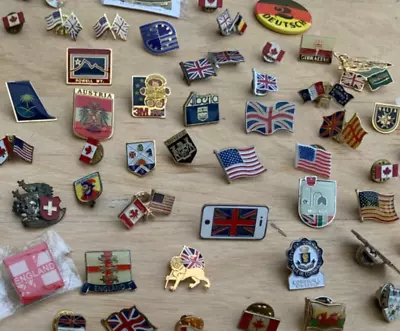 Job Lot 81 X Vintage Flags & Coat Of Arms Pin Badges Countries National Various • £10.50