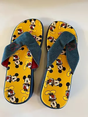 NEW Mickey Mouse Flip Flops Sandals Medium Size 7/8 Women Denim Straps • $9.99