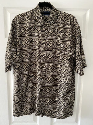 £5 • Buy Puritan Men’s Short Sleeve Aztec Print Shirt Size Large Black Beige Excellent