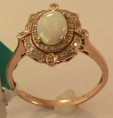 14K Rose Gold Over 2Ct Oval Cut Opal Halo Unique Vintage Women's Engagement Ring • $84.99