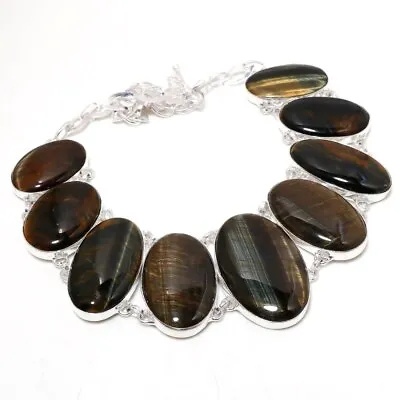 Iron Tiger's Eye Oval Shape Gemstone Fashion Ethnic Necklace Jewelry 18  SR 2377 • $14.99