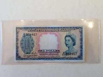 ~1953 Malaya & British Borneo Elizabeth II One Dollar $1 Banknote P 1 • $95