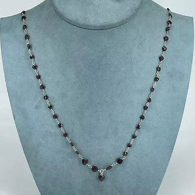 £25 • Buy 925 Sterling Silver Necklace Garnet Beaded Teardrop Long Purple 30”