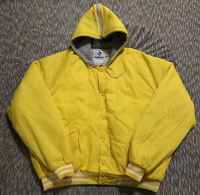 Vintage Windless Windbreaker Mens 2XL Large Yellow Pullover Hooded Jacket • $29.99