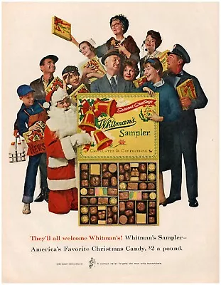 1961 WHITMANS Vintage Print Ad Sampler Favorite Christmas Candy Santa Chocolate • $9.95