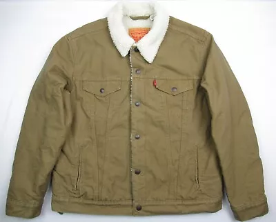 Levi's Sherpa Fleece Lined Trucker Cotton Button Down Work Jacket Tan Mens L • $33