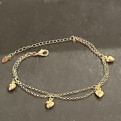 Women Gold Filled Adjustable Expendable Bracelet Heart Charms Drops  • £7.49