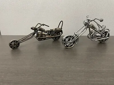 Scrap Metal Motorcycle Chopper Sculptures (Two) Original Handmade Vintage Unique • $38