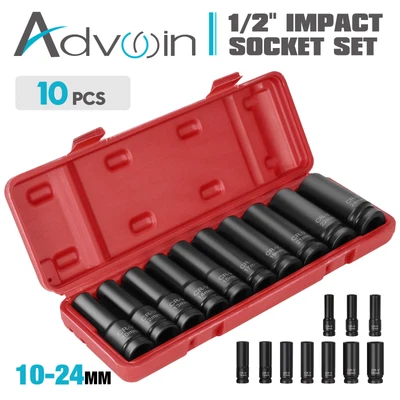 $34.90 • Buy 1/2 Inch Drive Deep Impact Socket Set 10-24MM Heavy Metric Garage Tool Kit 10PCS
