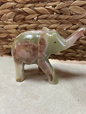 Vintage Rare Onyx Jade Green & Brown Hand Carved Elephant W/Tusks Figurine 5.5”. • $20